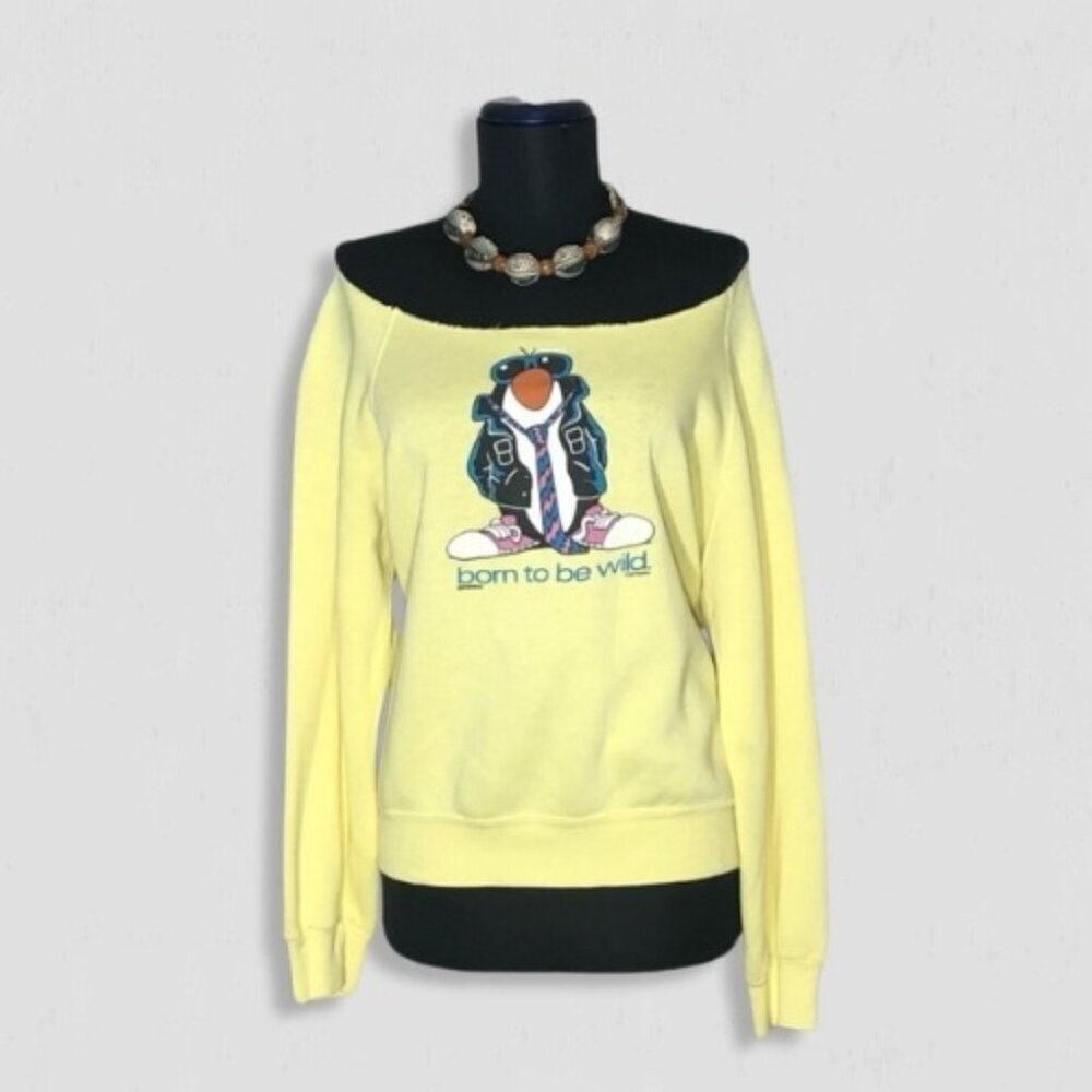 Vintage 90s Penguin Sweatshirt Born to Be Wild Yellow Medium